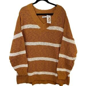 Sonoma Women 100% Cotton Loose Oversize Knit Sweater Mustard LS V Neck N…